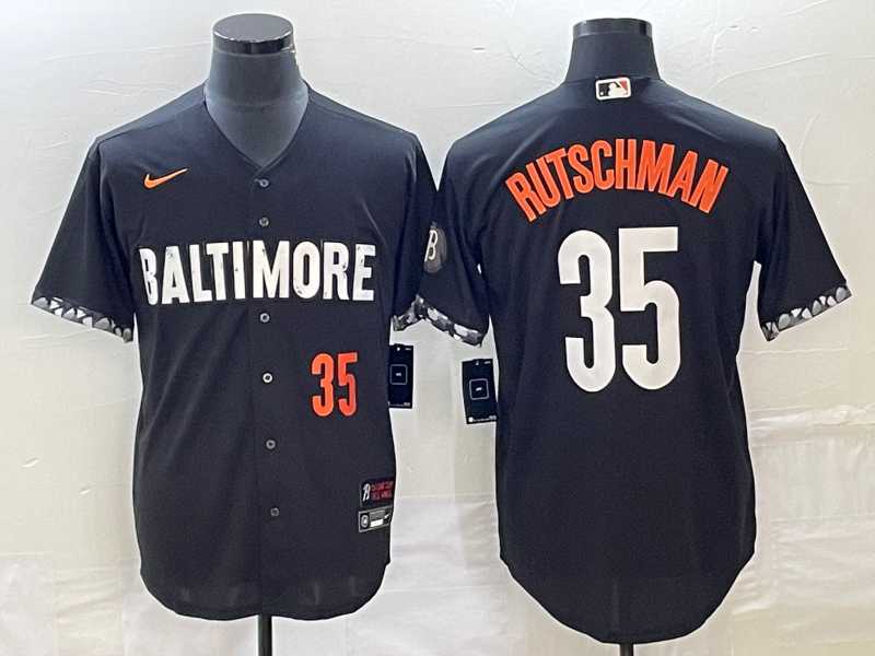 Mens Baltimore Orioles #35 Adley Rutschman Number Black 2023 City Connect Cool Base Stitched Jersey->baltimore orioles->MLB Jersey